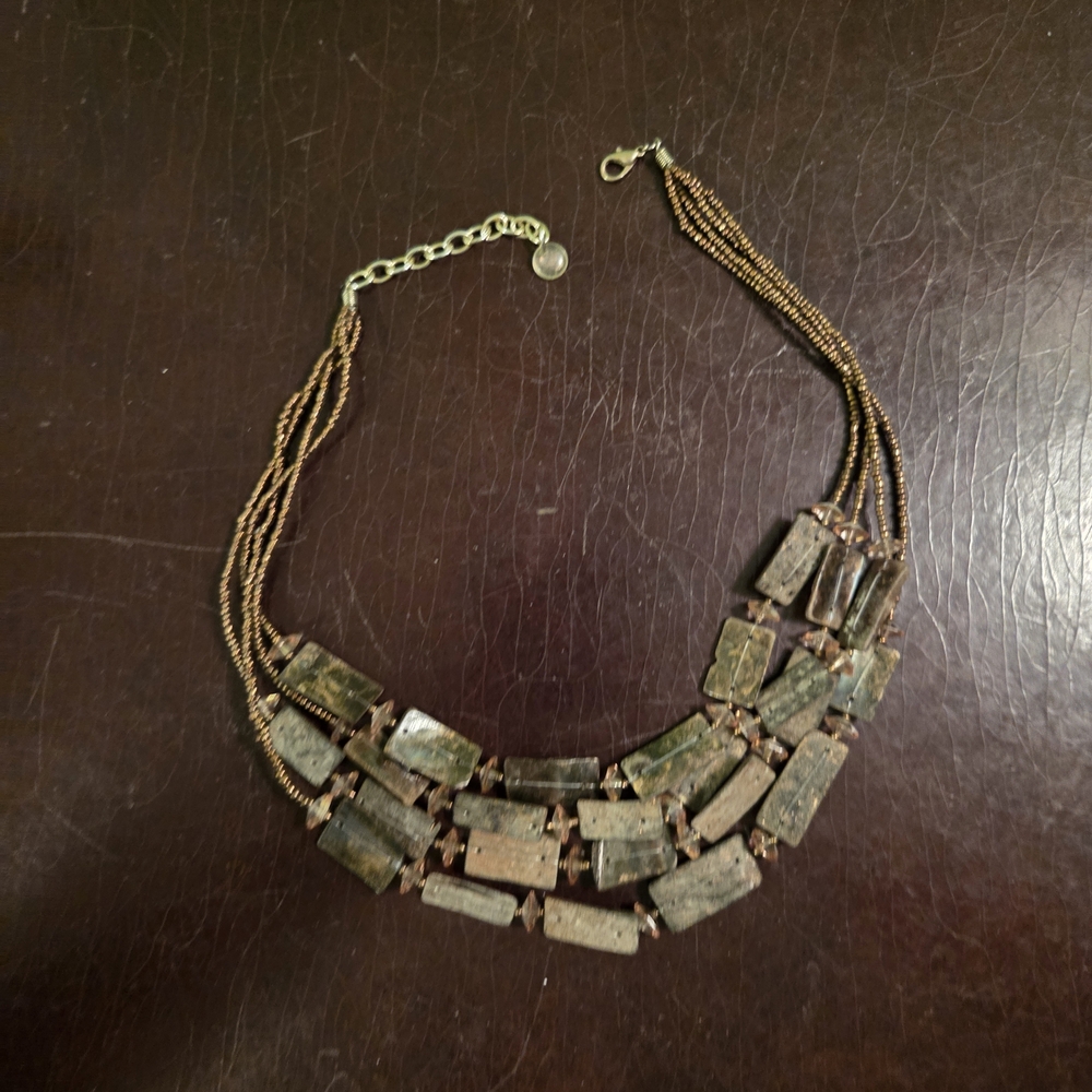 Multistrand Green and Bronze Boho Beaded Necklace